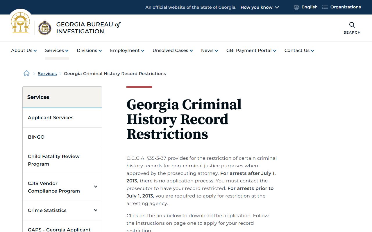 Turner County criminal court records GBI record restriction page
