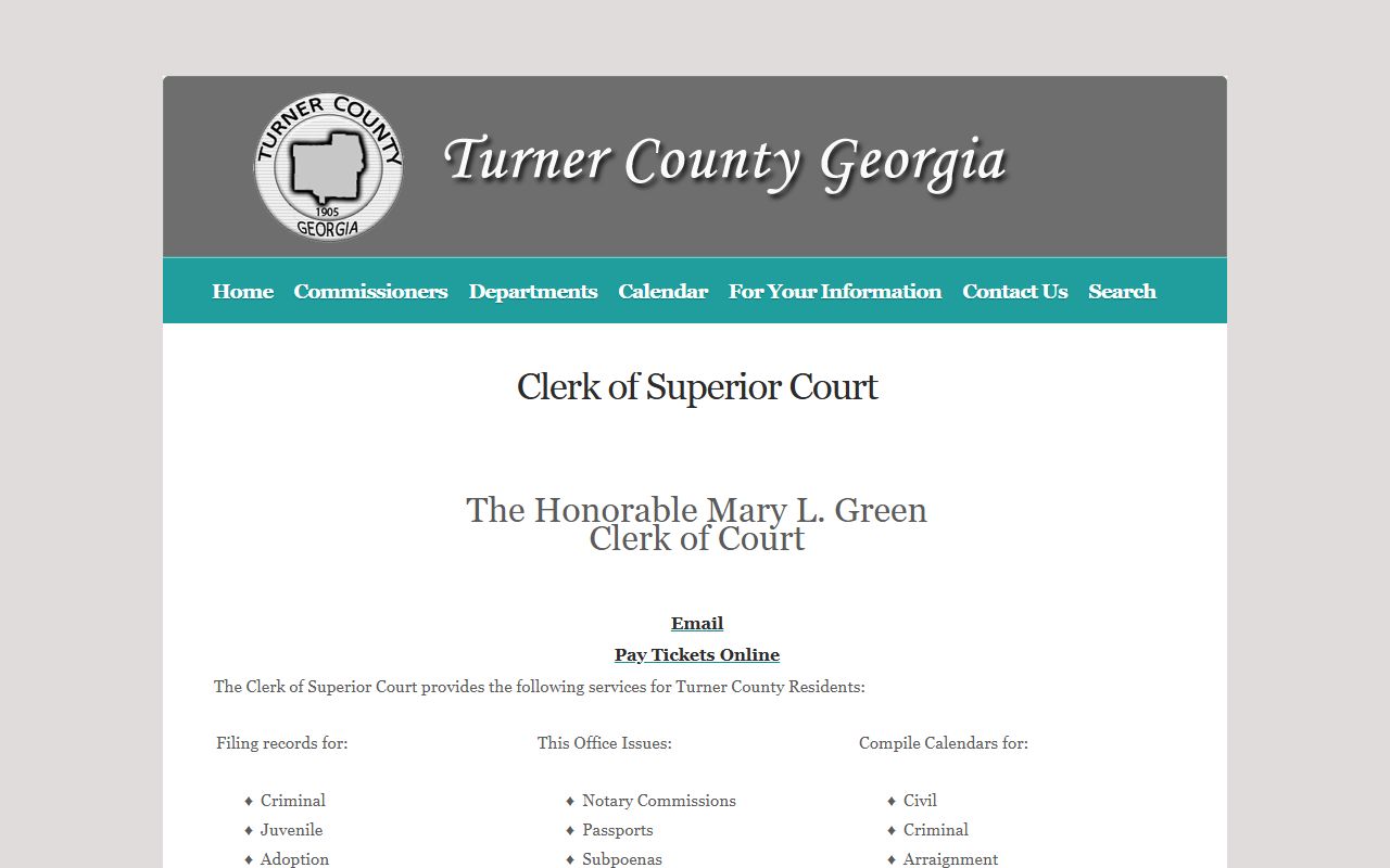 Turner County court records Clerk of Court page