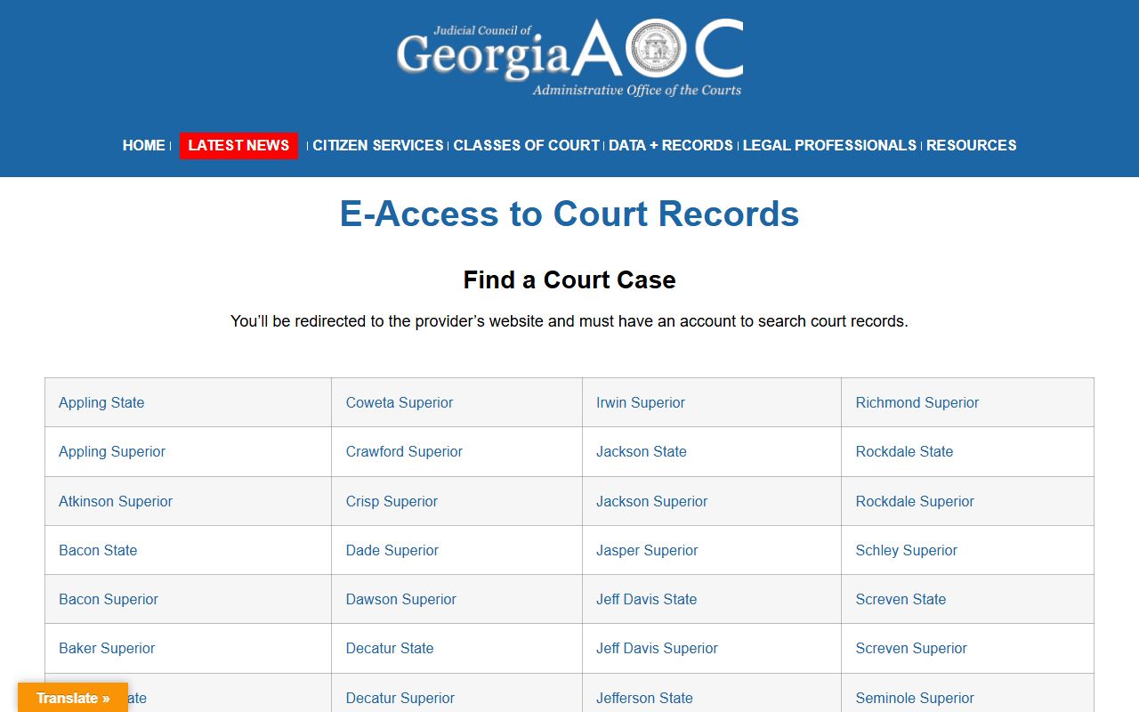 Turner County court records access through Georgia eAccess