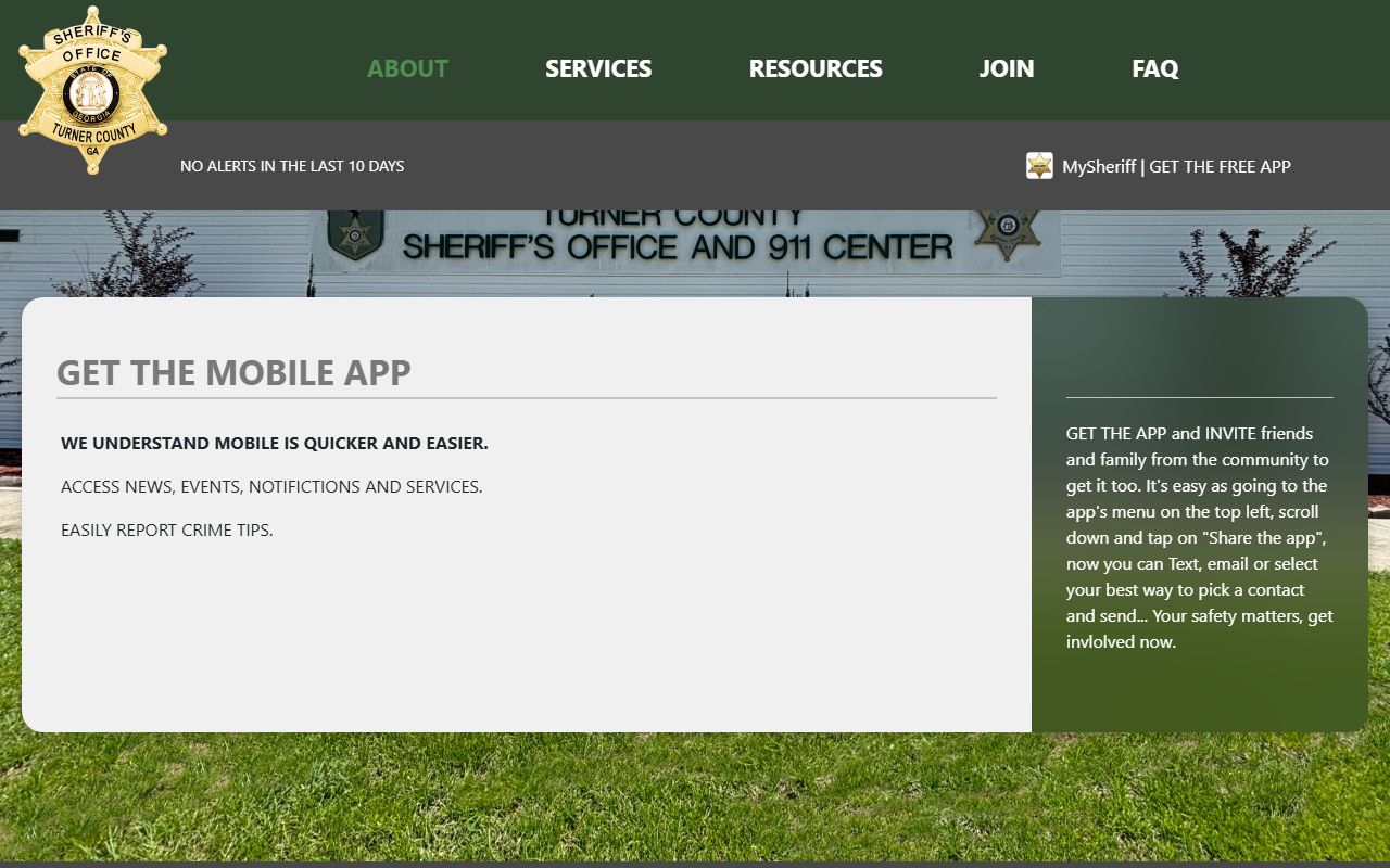 Turner County inmate search MySheriff mobile app page